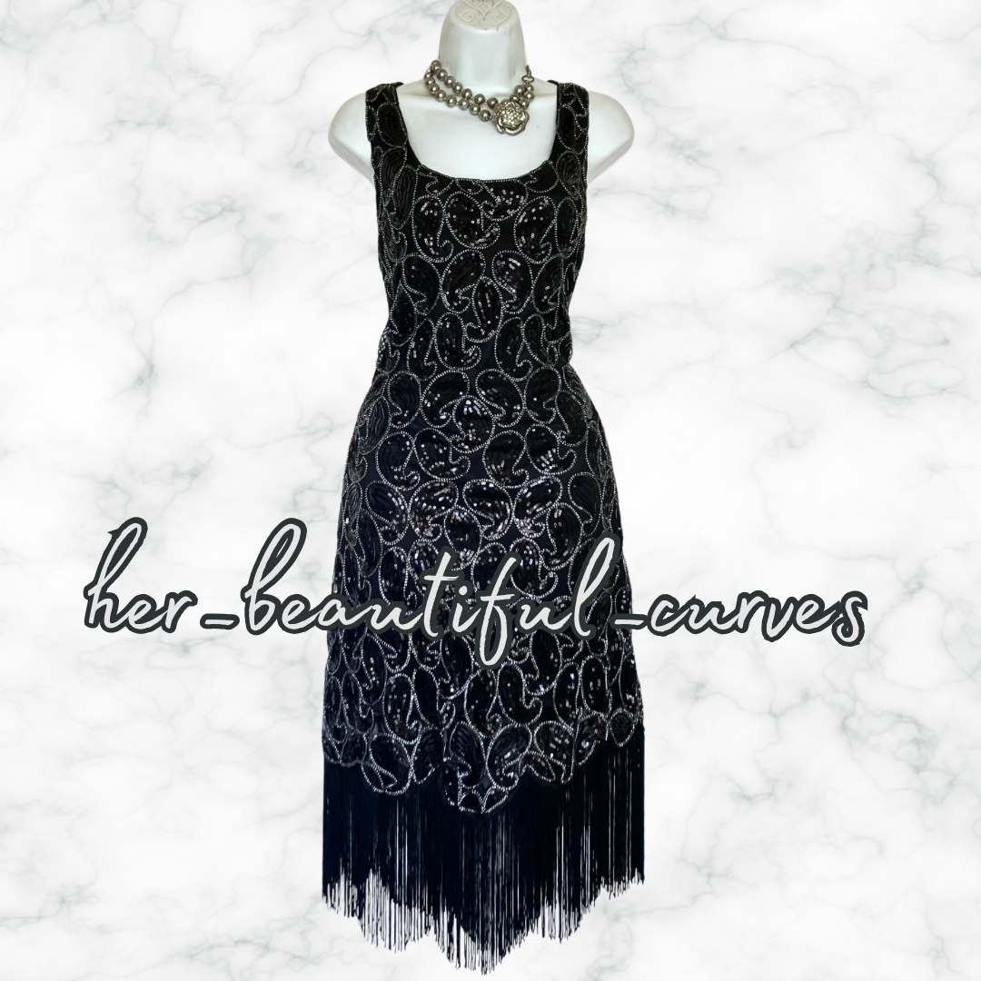 LADIES SEQUINED BEADED PAISLEY 20s GATSBY OCCASION PARTY DRESS SIZE XL FITS 16