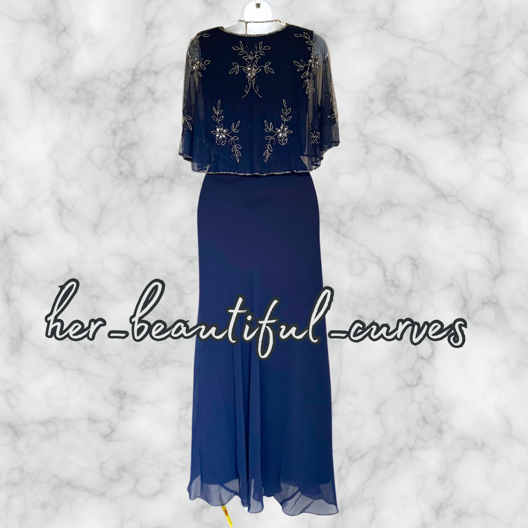 NIGHTINGALES NAVY BEADED EMBELLISHED OCCASION EVENING DRESS SIZE 16 new
