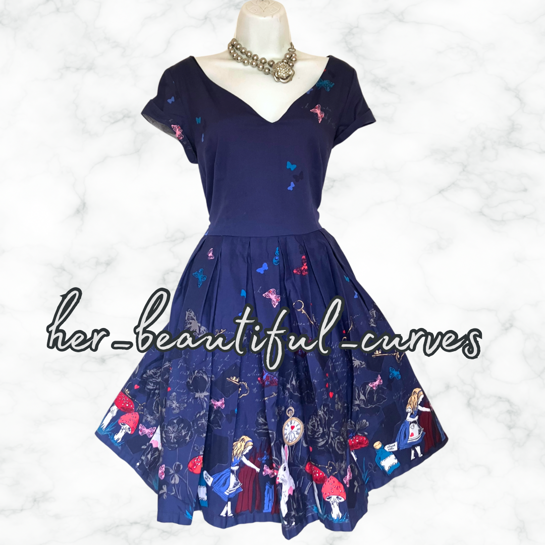 LINDY BOP ALICE IN WONDERLAND VINAGE STYLE OCCASION PARTY DRESS SIZE 16