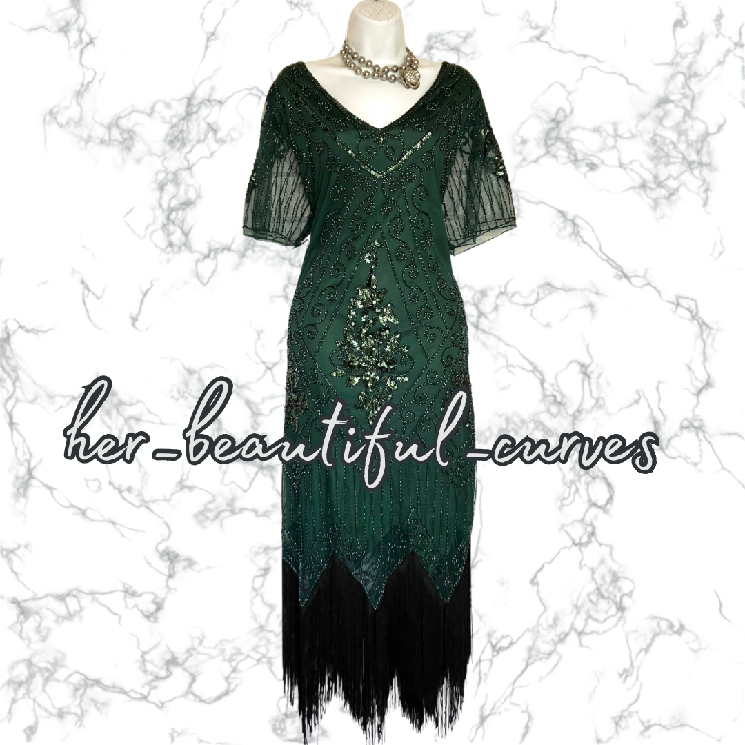 LADIES SEQUINS BEADS FRINGES 20s GATSBY OCCASION PARTY DRESS SIZE 3XL FITS 18