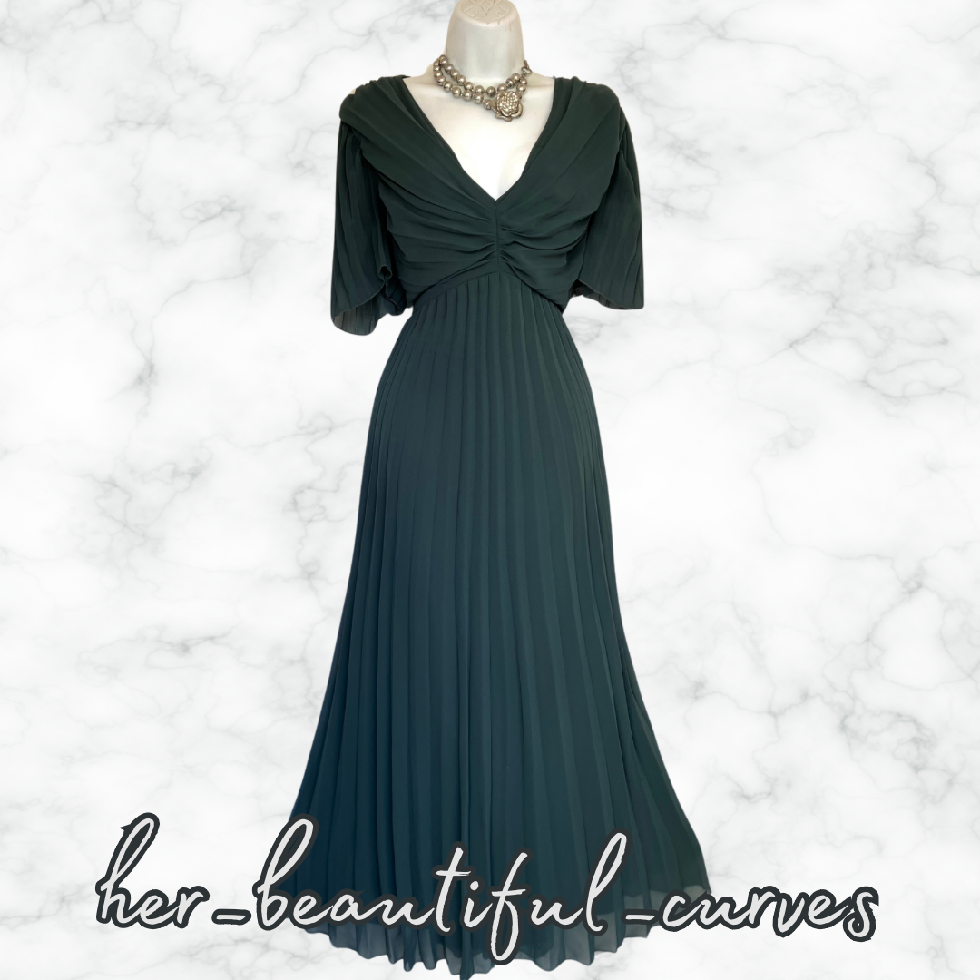 ASOS GREEN PLEATED WEDDING OCCASION PARTY DRESS SIZE 16