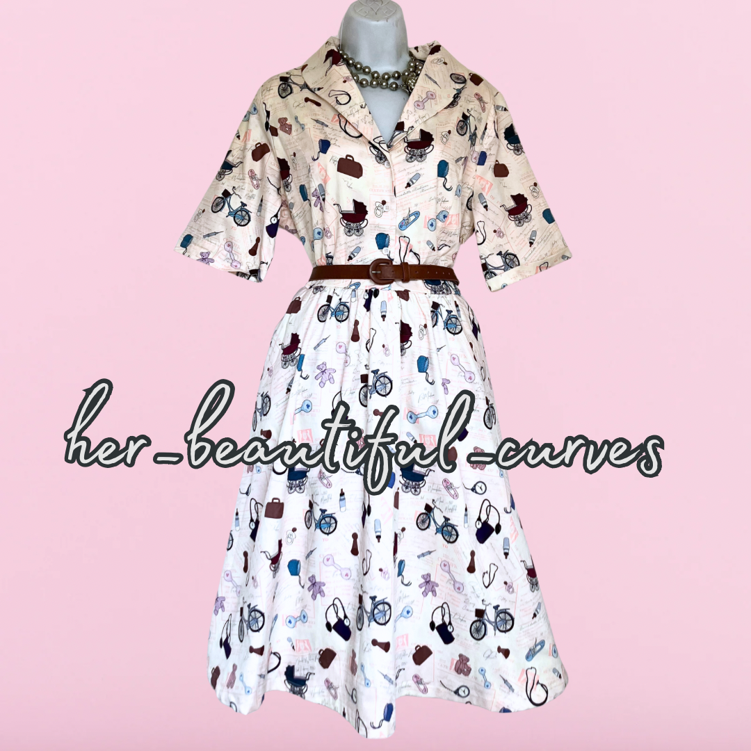 LINDY BOP NURSERY THEME PRINT VINTAGE STYLE OCCASION PARTY DRESS SIZE 18 new