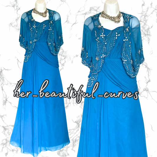BERKERTEX EMBROIDERED BEADED WEDDING OCCASION PARTY DRESS & BOLERO SIZE 22