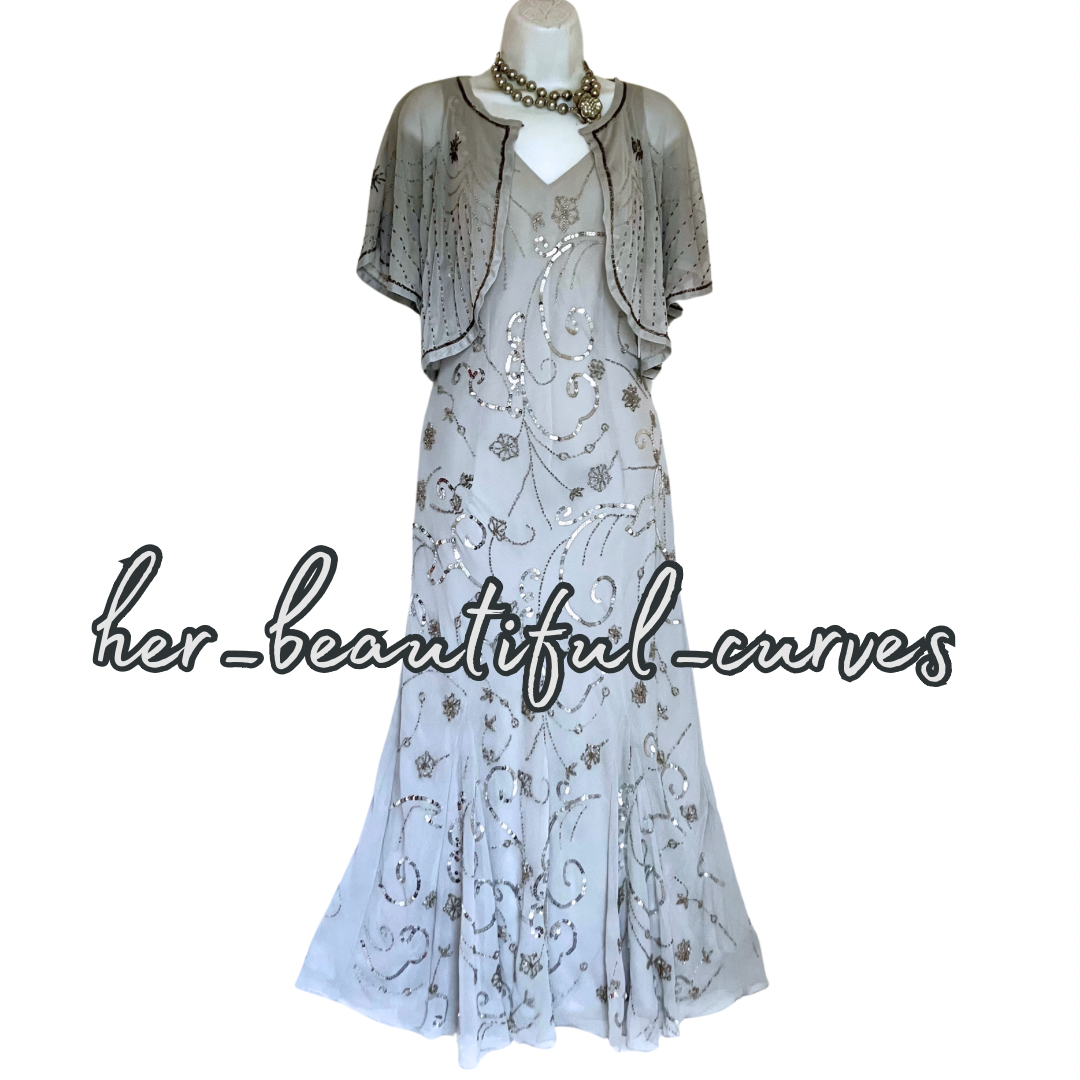 BERKERTEX SEQUINED BEADED EMBELLISHED WEDDING OCCASION DRESS & BOLERO SIZE 16