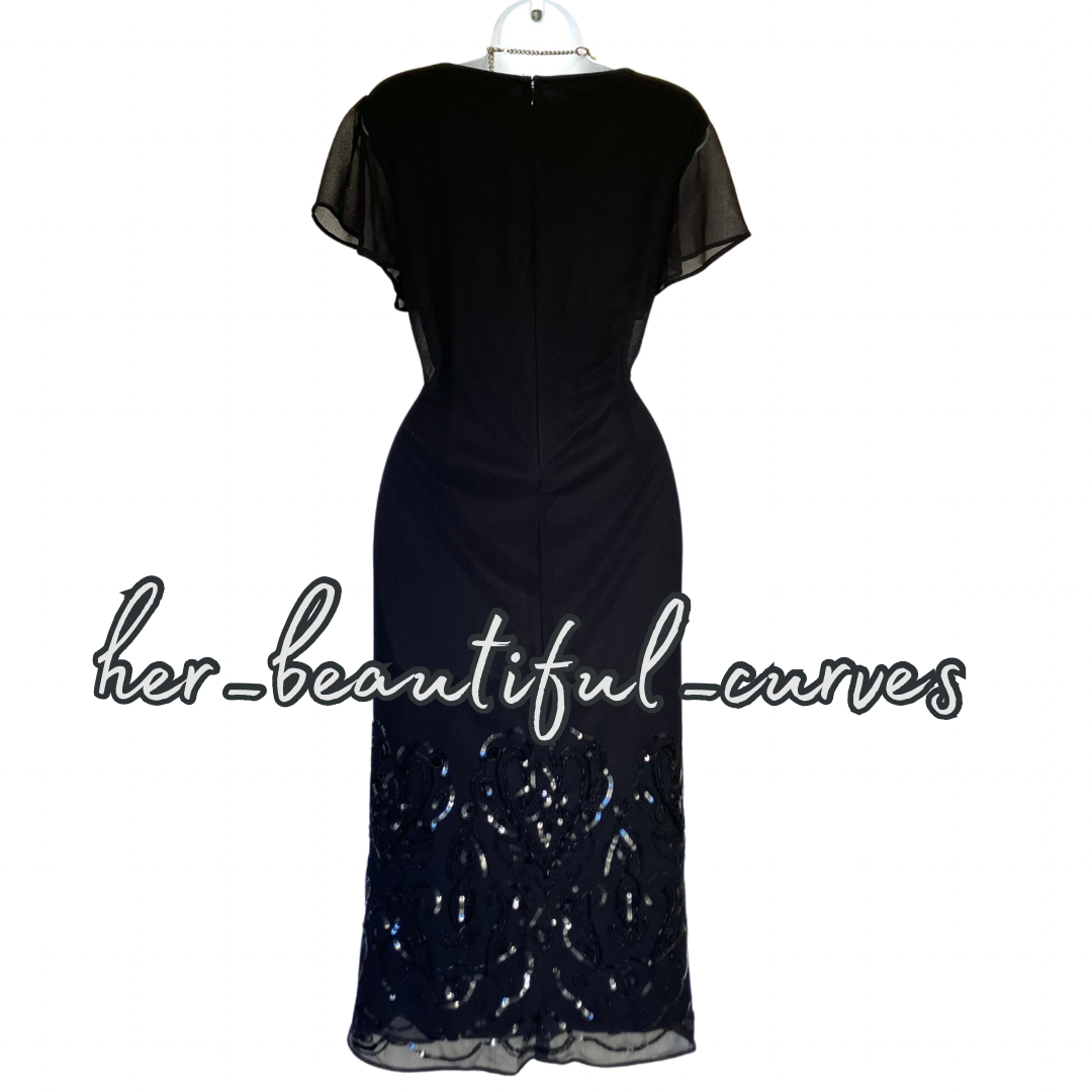 CHANGES BY TOGETHER BLACK SEQUINED BEADED EMBELLISHED PARTY DRESS SIZE 18