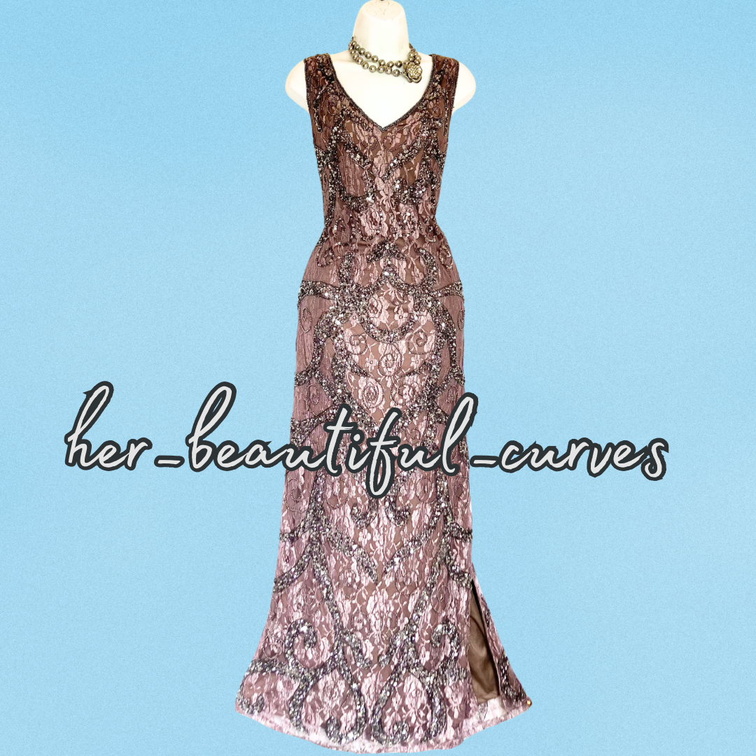PISARRO NIGHTS BEADS SEQUINS EMBELLISHED WEDDING OCCASION PARTY DRESS SIZE 18
