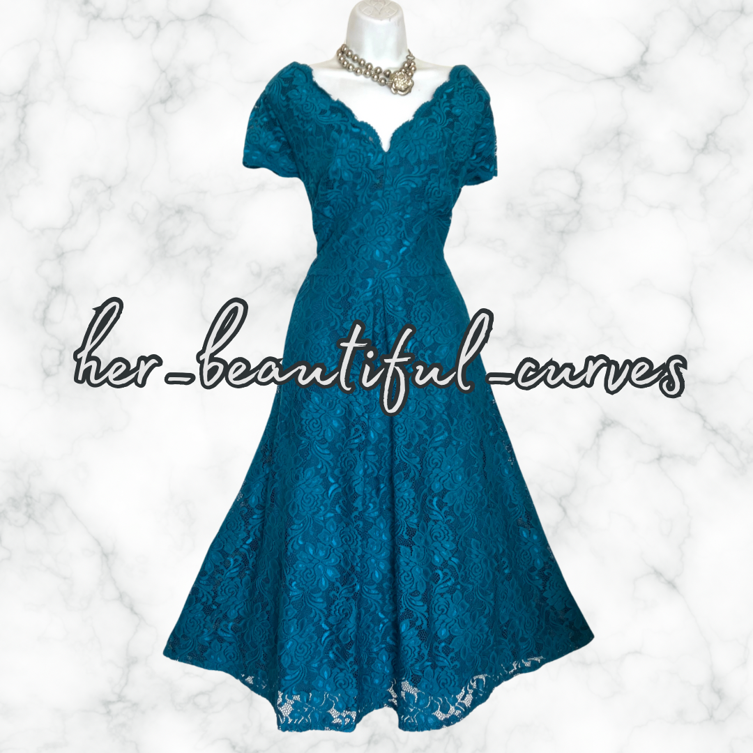 EXQUISITE JOLIE MOI APPLIQUÉ BLOOMS 50's STYLE FLARED PARTY DRESS SIZE 20