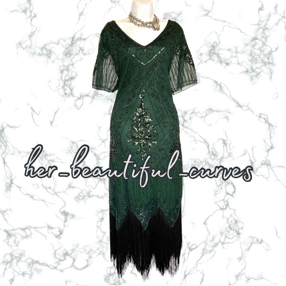 LADIES SEQUINS BEADS FRINGES 20s GATSBY OCCASION PARTY DRESS SIZE 3XL FITS 18