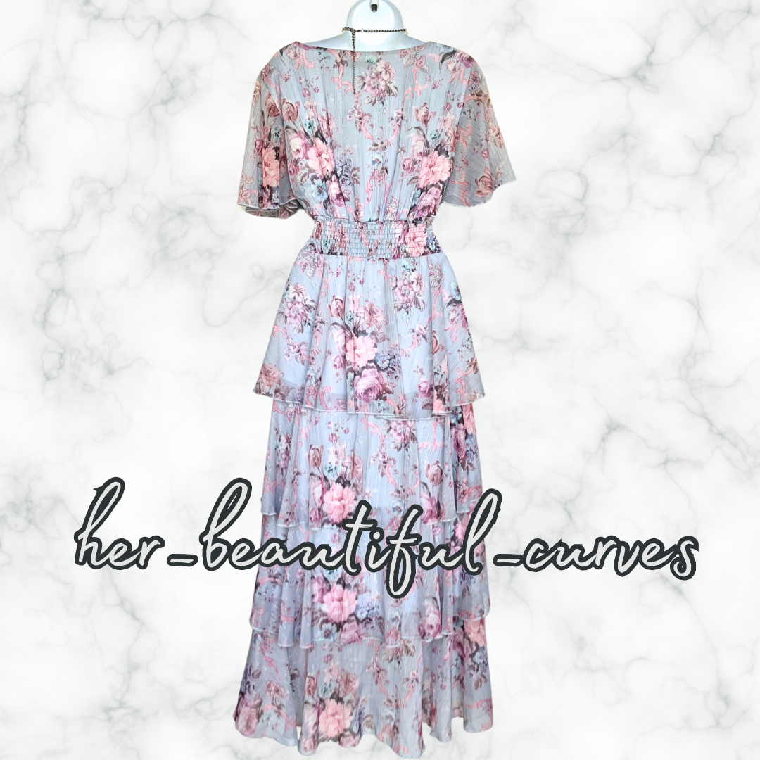 QUIZ FLORAL PRINT TIERED HI LOW PARTY DRESS SIZE 14