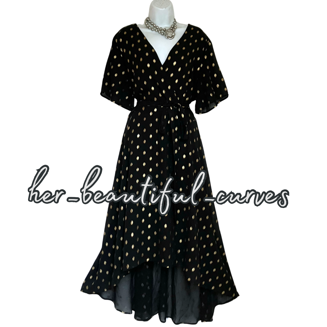 QUIZ BLACK & SHIMMERING GOLD POLKA DOTS OCCASION WEDDING PARTY DRESS SIZE 20