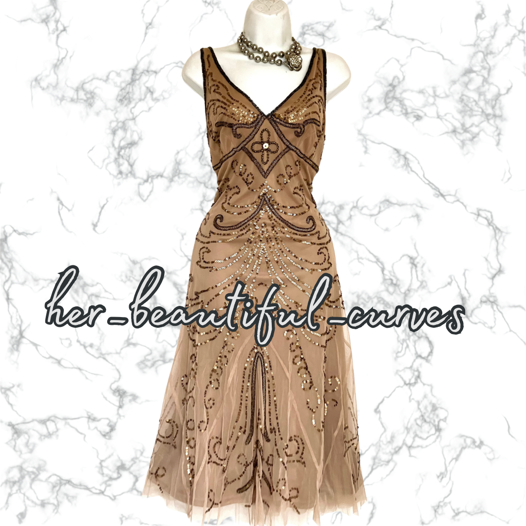 PRINCIPLES 20s GATSBY SEQUINED BEADED EMBELLISHED OCCASION PARTY DRESS SIZE 14