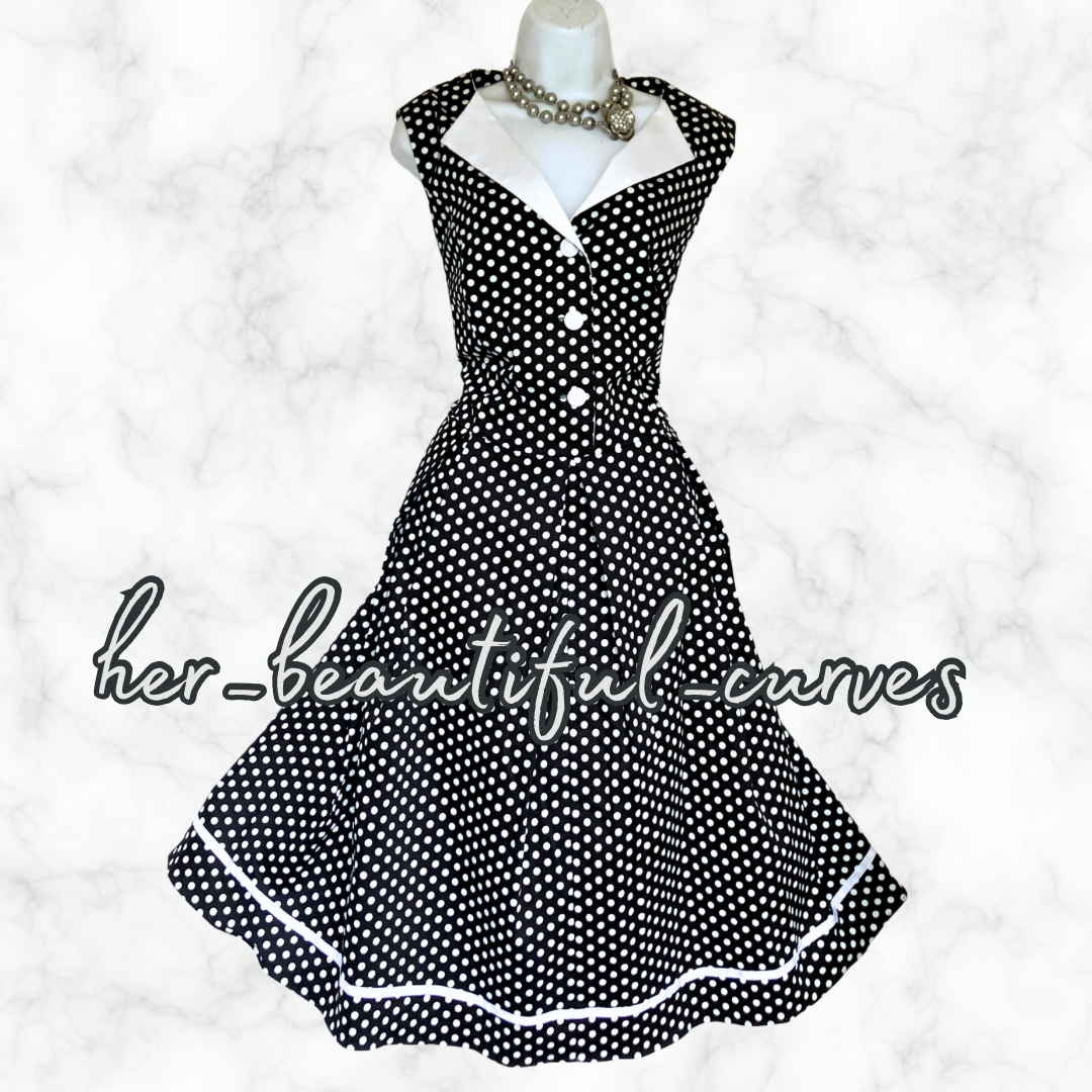 STUNNING JOE BROWNS 50s VINTAGE POLKA DOTS FIT & FLARE DRESS SIZE 20 new