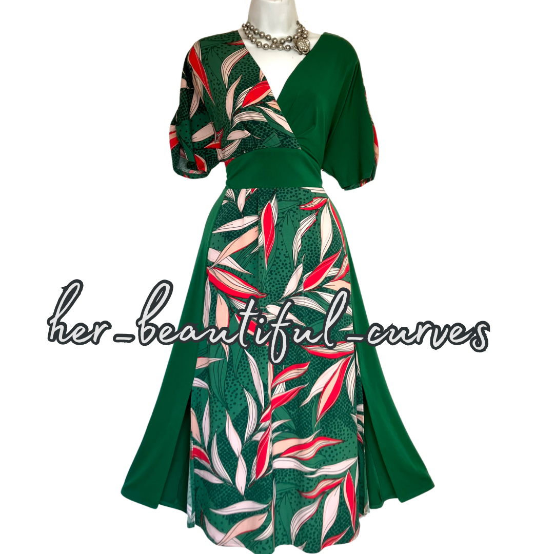 MONSOON BOTANIC JERSEY WEDDING OCCASION PARTY DRESS SIZE L fits 16/18