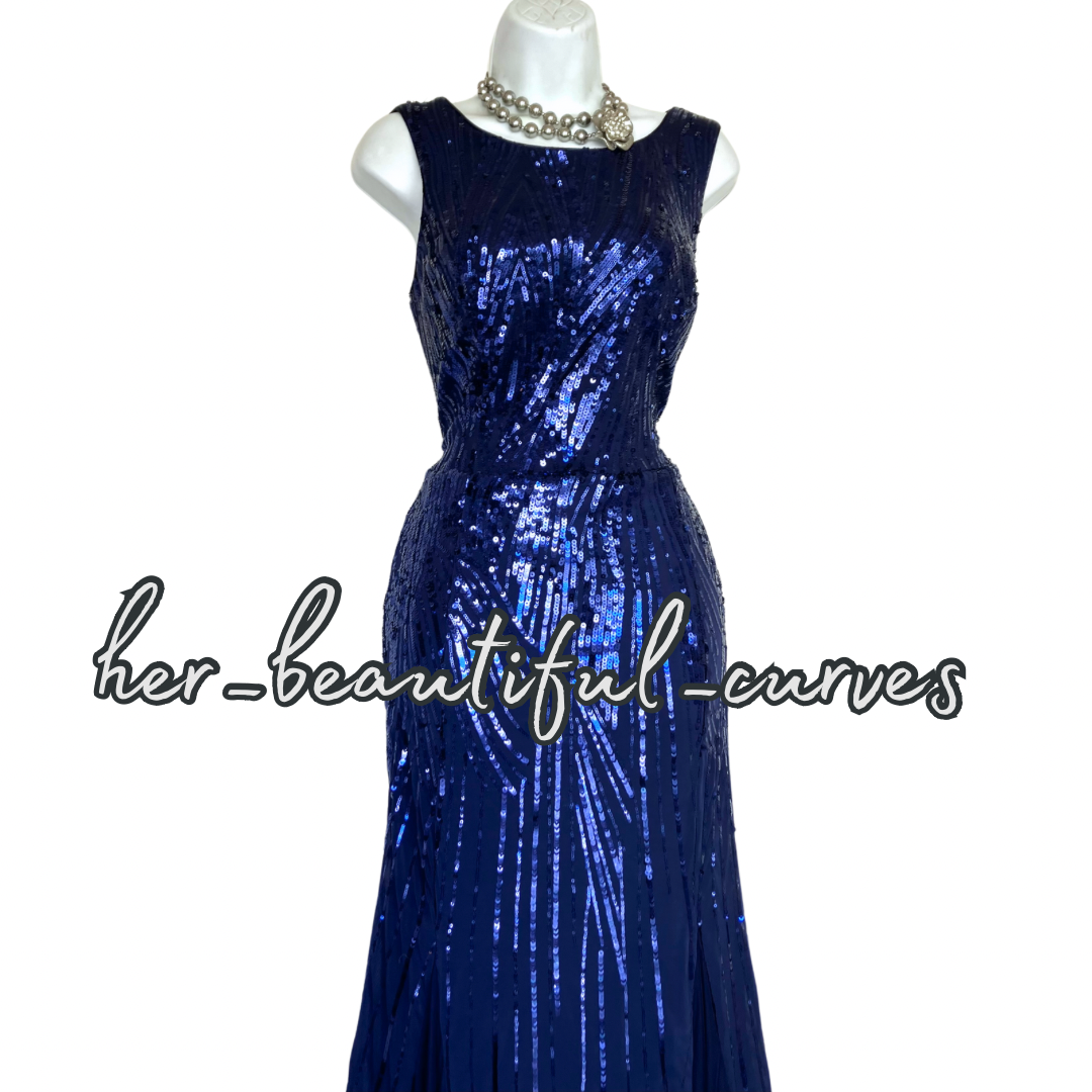 QUIZ NAVY SEQUINNED MAXI WEDDING OCCASION EVENING PARTY DRESS SIZE 16