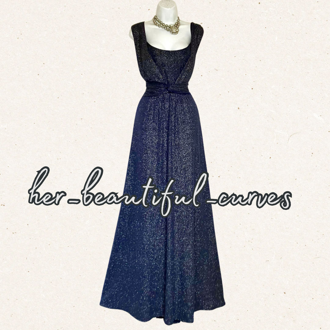 PHASE EIGHT SHIMMERING GLITTERS NAVY JERSEY OCCASION EVENING PARTY DRESS SIZE 20