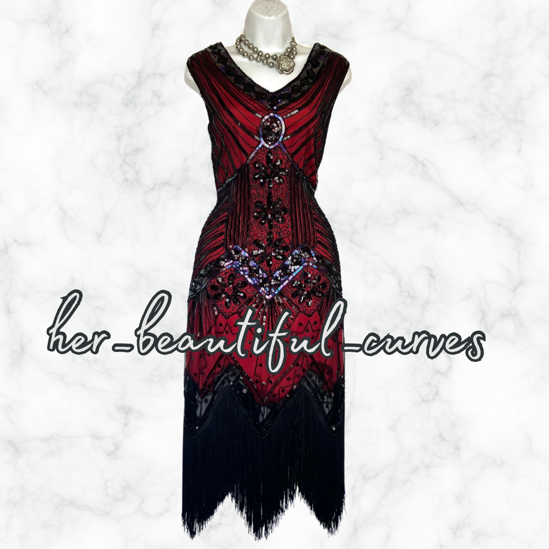 LADIES SEQUINS BEADS 20s GATSBY OCCASION PARTY DRESS SIZE XL FITS 16