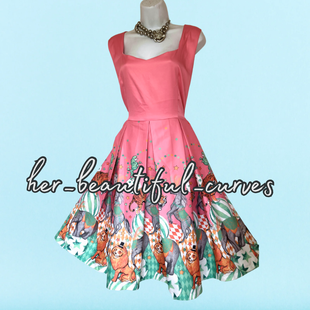 LINDY BOP CIRCUS ANIMAL PRINT 50s VINTAGE STYLE OCCASION PARTY DRESS SIZE 18