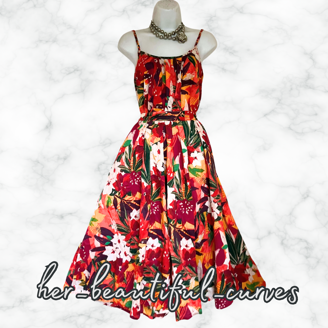 MONSOON FLORAL PRINT COTTON WEDDING OCCASION PARTY DRESS SIZE L Size 16/18