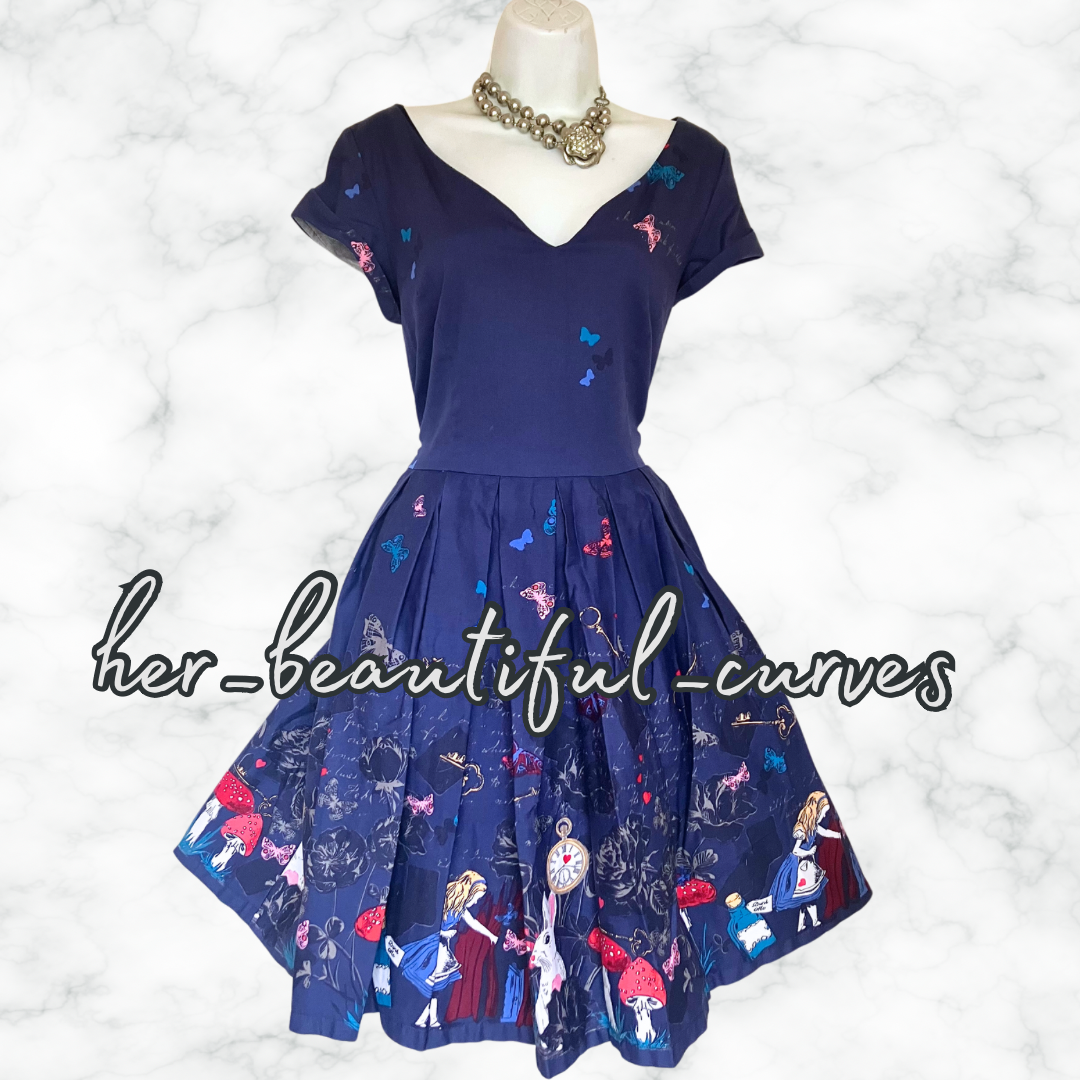 LINDY BOP ALICE IN WONDERLAND VINAGE STYLE OCCASION PARTY DRESS SIZE 16