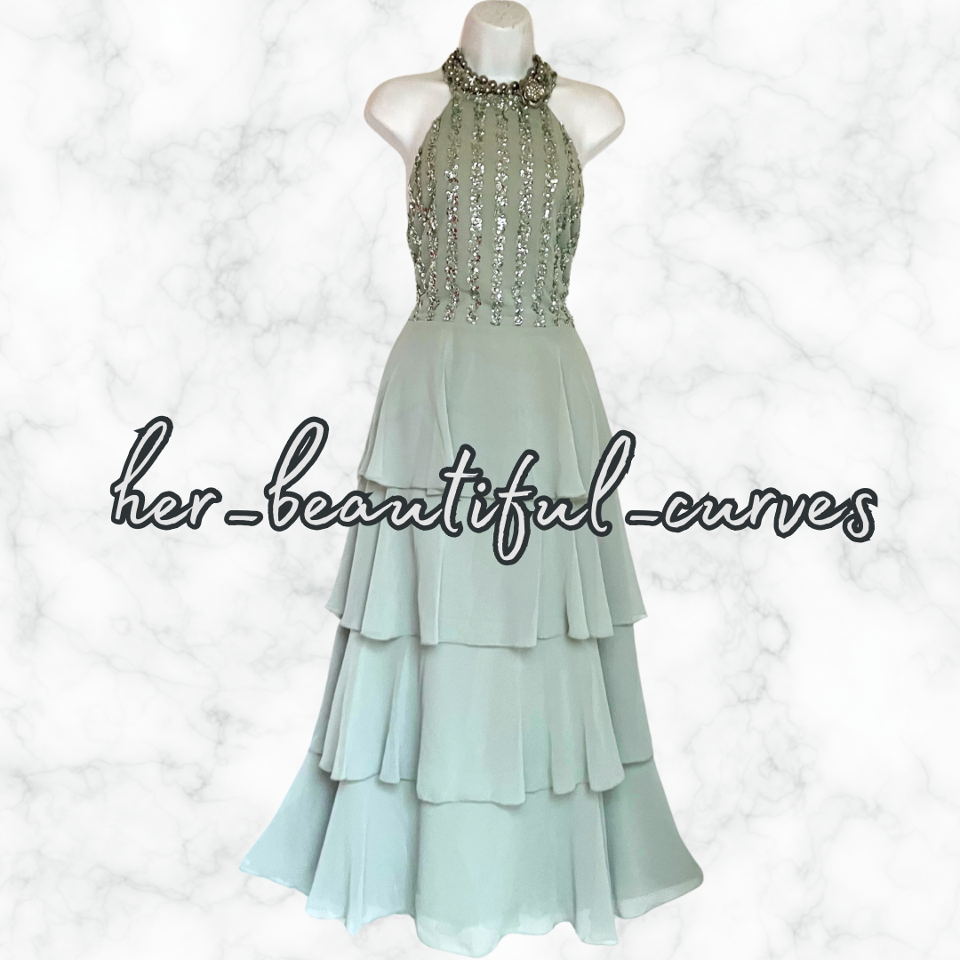 QUIZ SEQUINS TIERED WEDDING OCCASION EVENING PARTY DRESS SIZE 18 fits 16