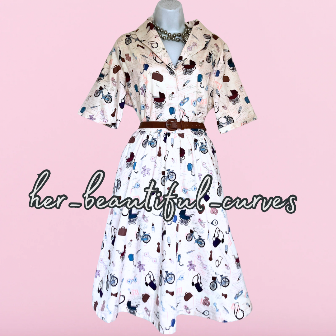 LINDY BOP NURSERY THEME PRINT VINTAGE STYLE OCCASION PARTY DRESS SIZE 18 new