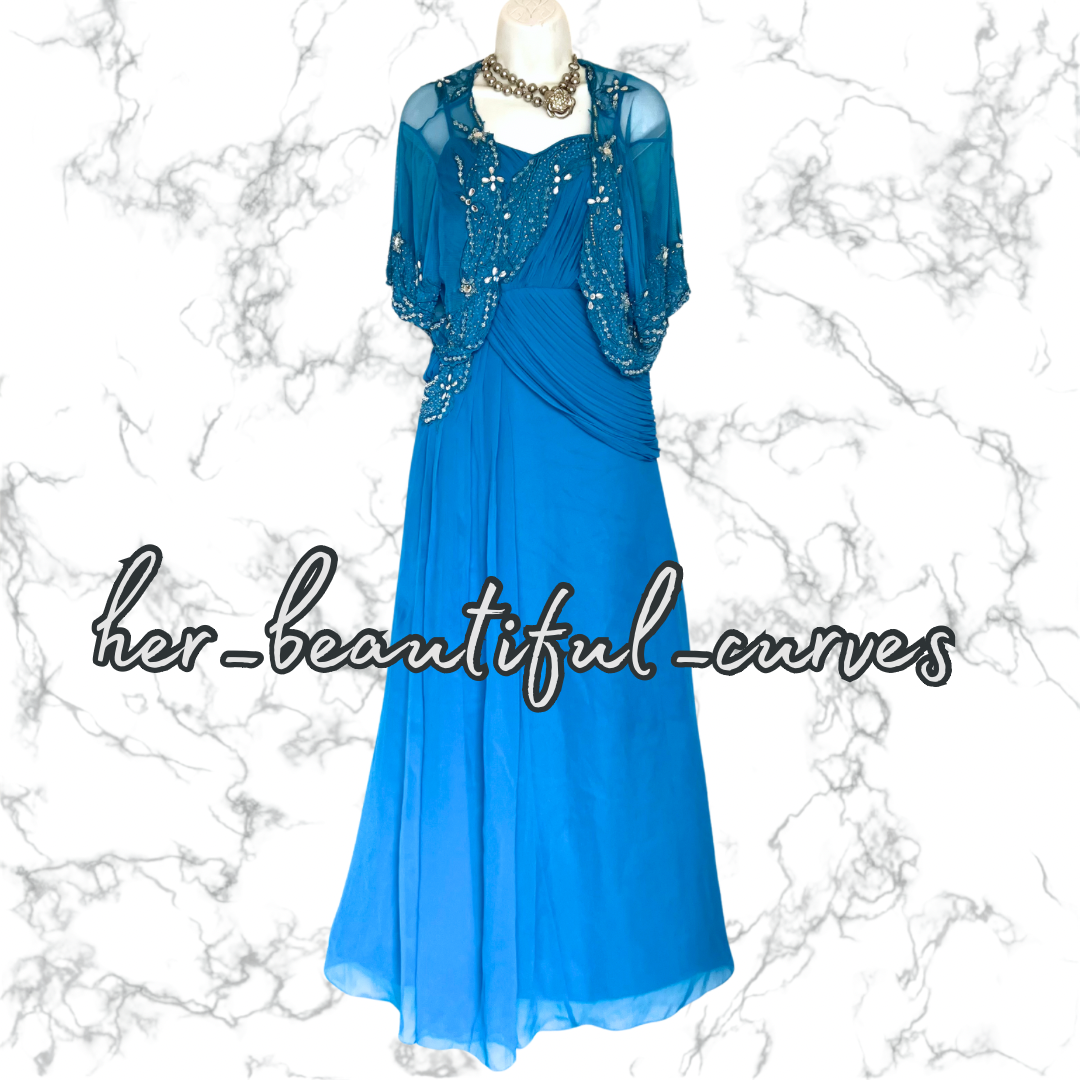 BERKERTEX EMBROIDERED BEADED WEDDING OCCASION PARTY DRESS & BOLERO SIZE 22