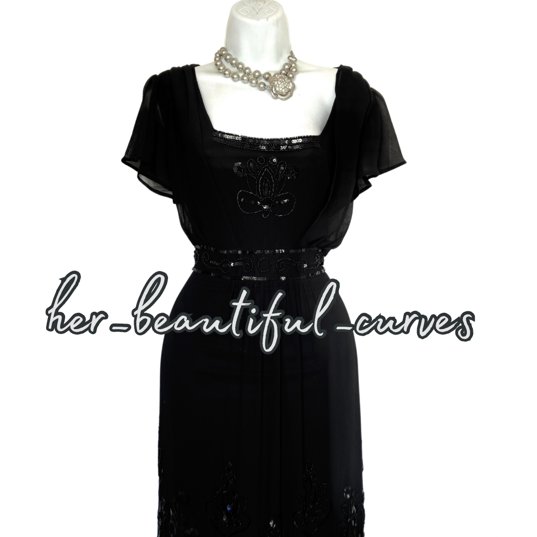CHANGES BY TOGETHER BLACK SEQUINED BEADED EMBELLISHED PARTY DRESS SIZE 18