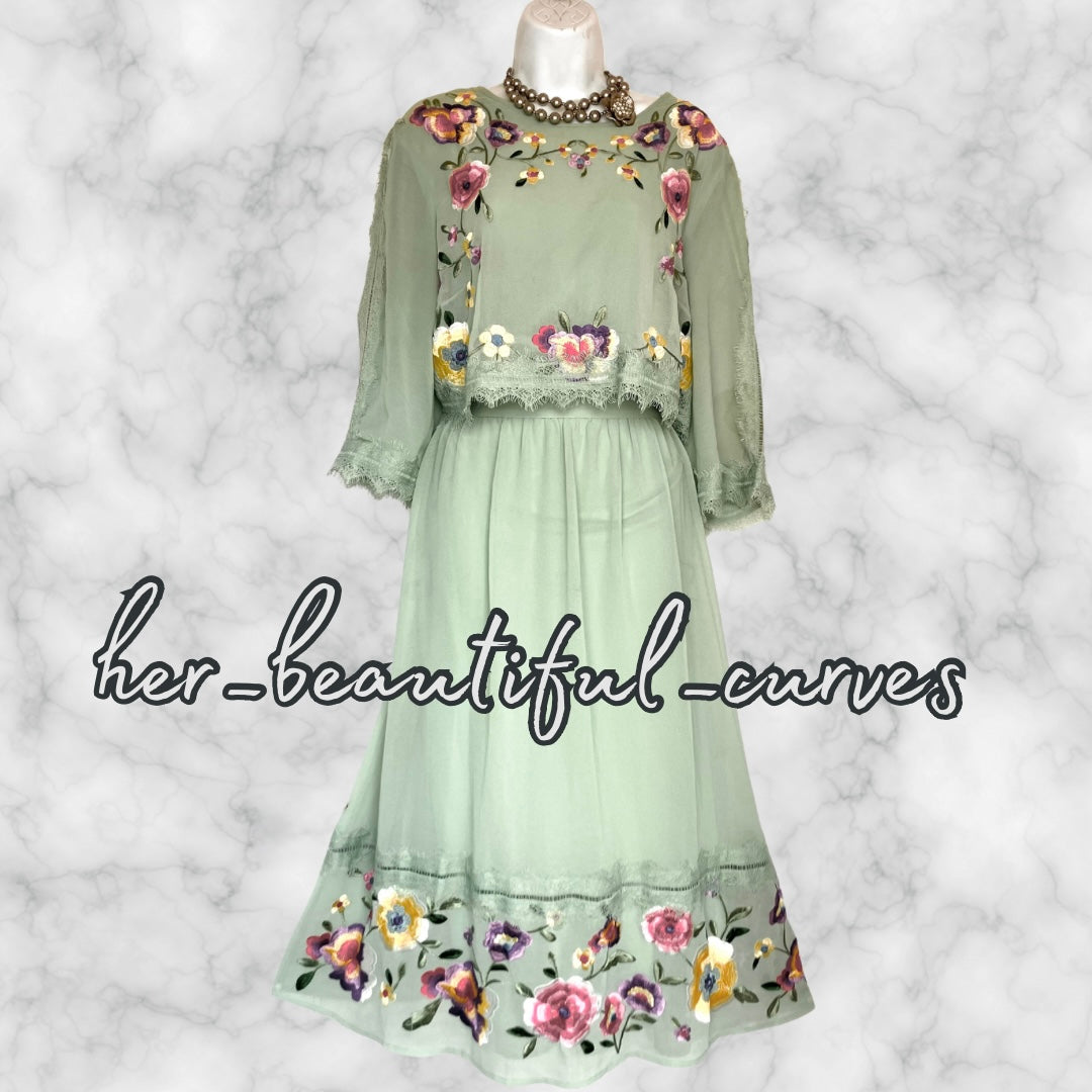 ASOS EMBROIDERED FLORAL OVERLAY WEDDING OCCASION PARTY DRESS SIZE 18