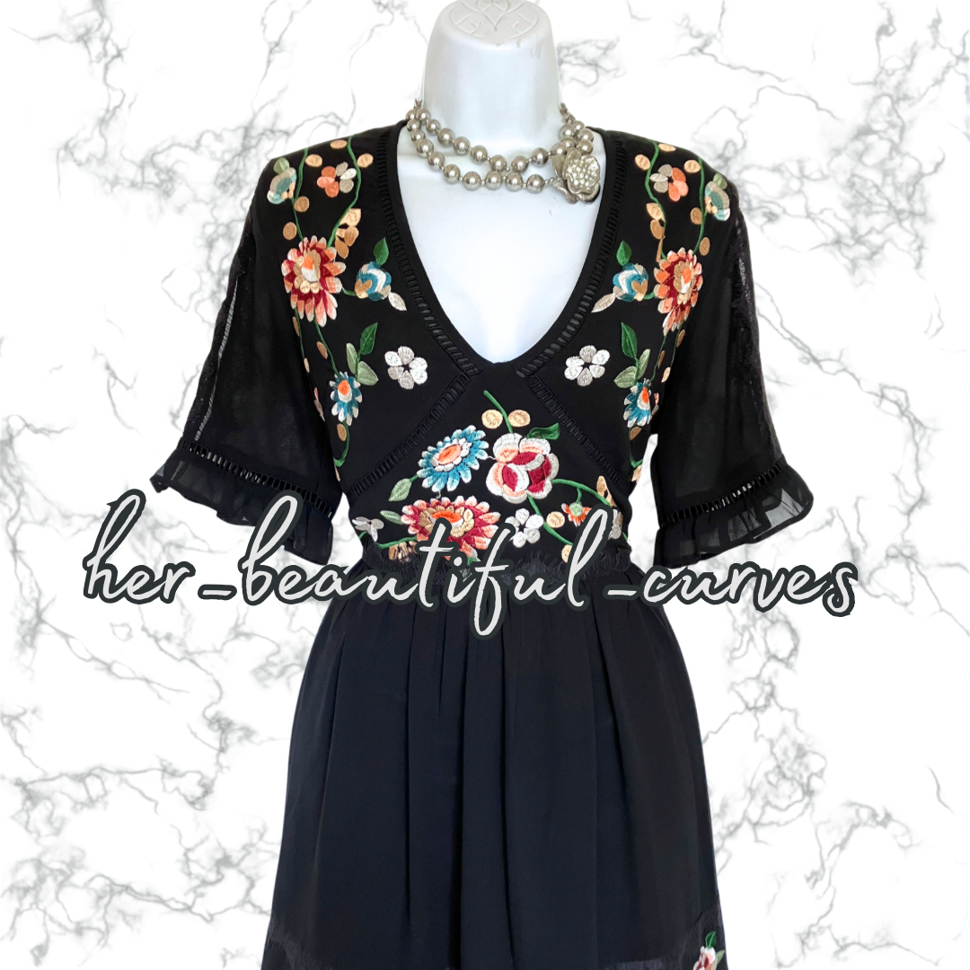 ASOS EMBROIDERED FLORAL PATTERN OCCASION PARTY DRESS SIZE 14