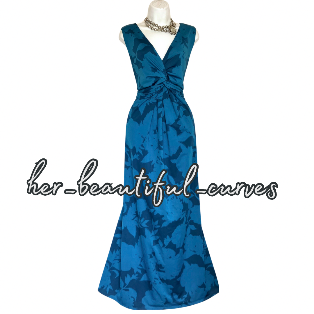 PORTRAIT EMPIRE LINE FLORAL PRINT MAXI JERSEY OCCASION PARTY DRESS SIZE 24