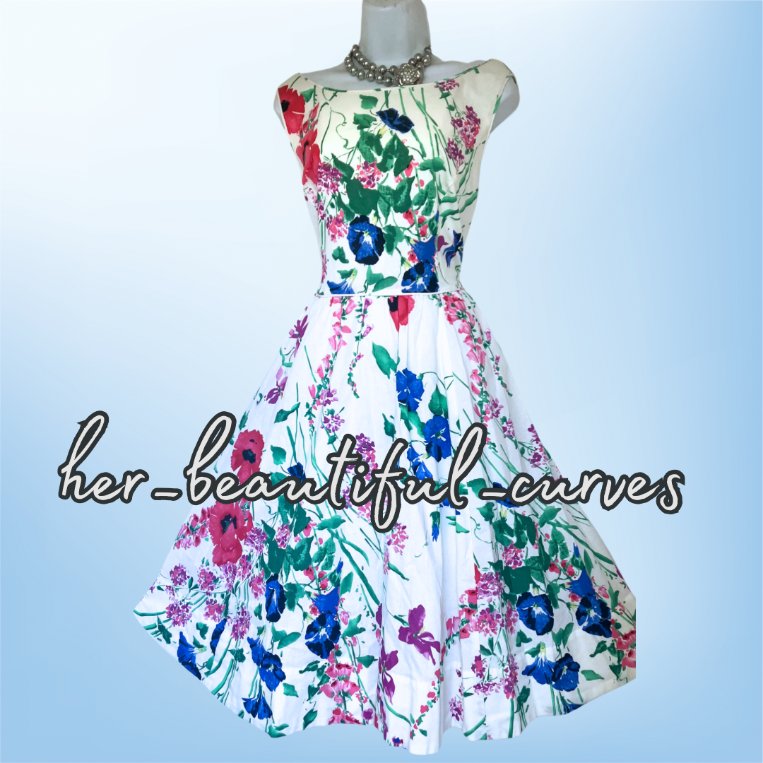 MONSOON FLORAL PRINT 50s FIT & FLARE WEDDING OCCASION PARTY DRESS SIZE 18
