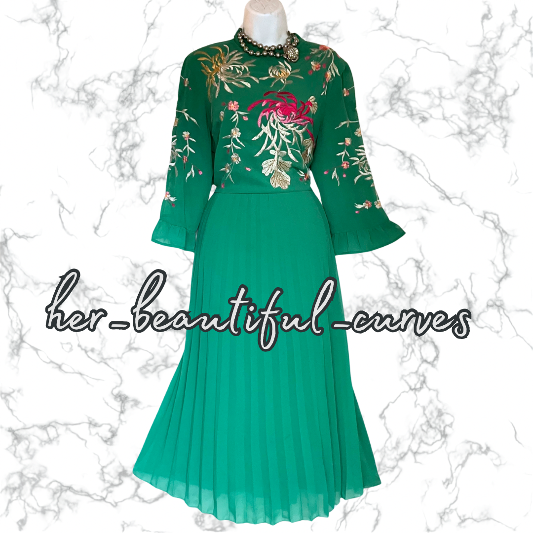 ASOS Embroidered FLORAL MIDI PLEAT OCCASION PARTY DRESS SIZE 18