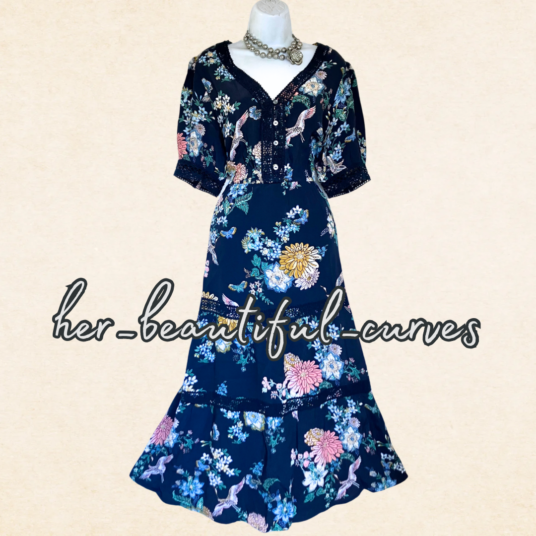 MONSOON CRANE BUTTERFLY FLORAL OCCASION PARTY DRESS SIZE 18