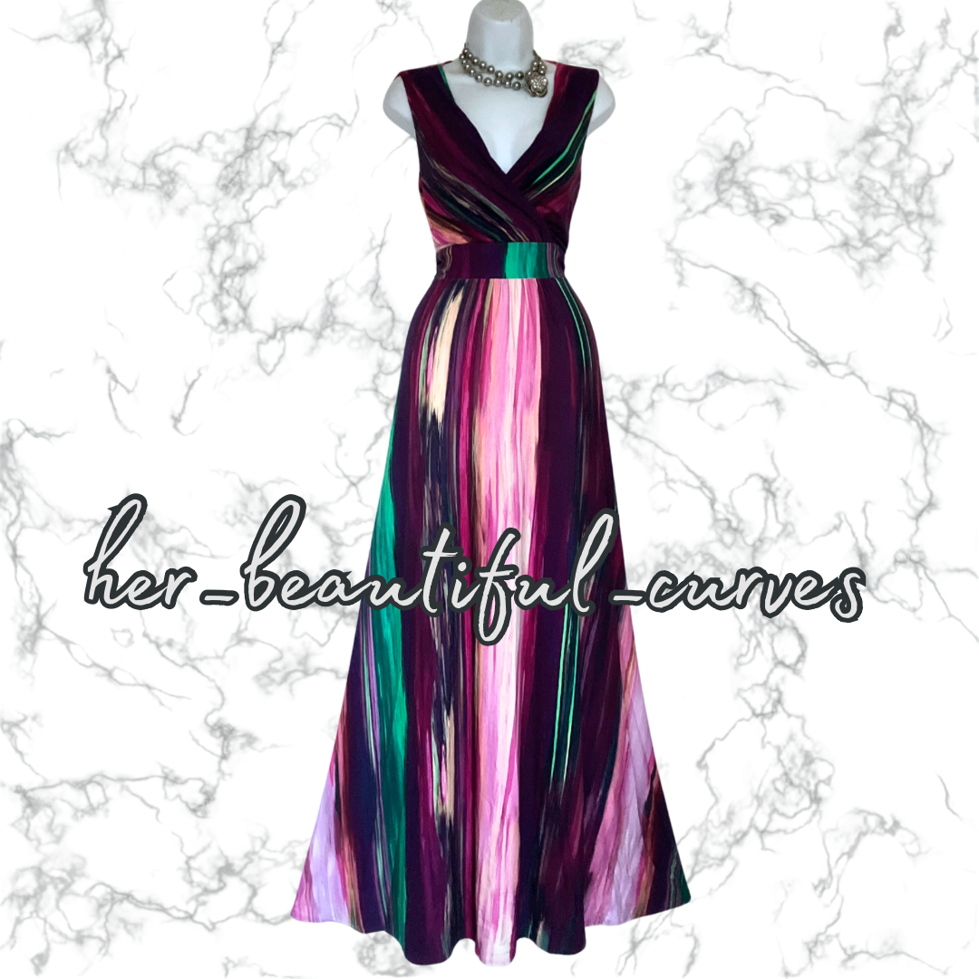 PHASE EIGHT ART DECO PRINT JERSEY MAXI WEDDING OCCASION PARTY DRESS SIZE 16