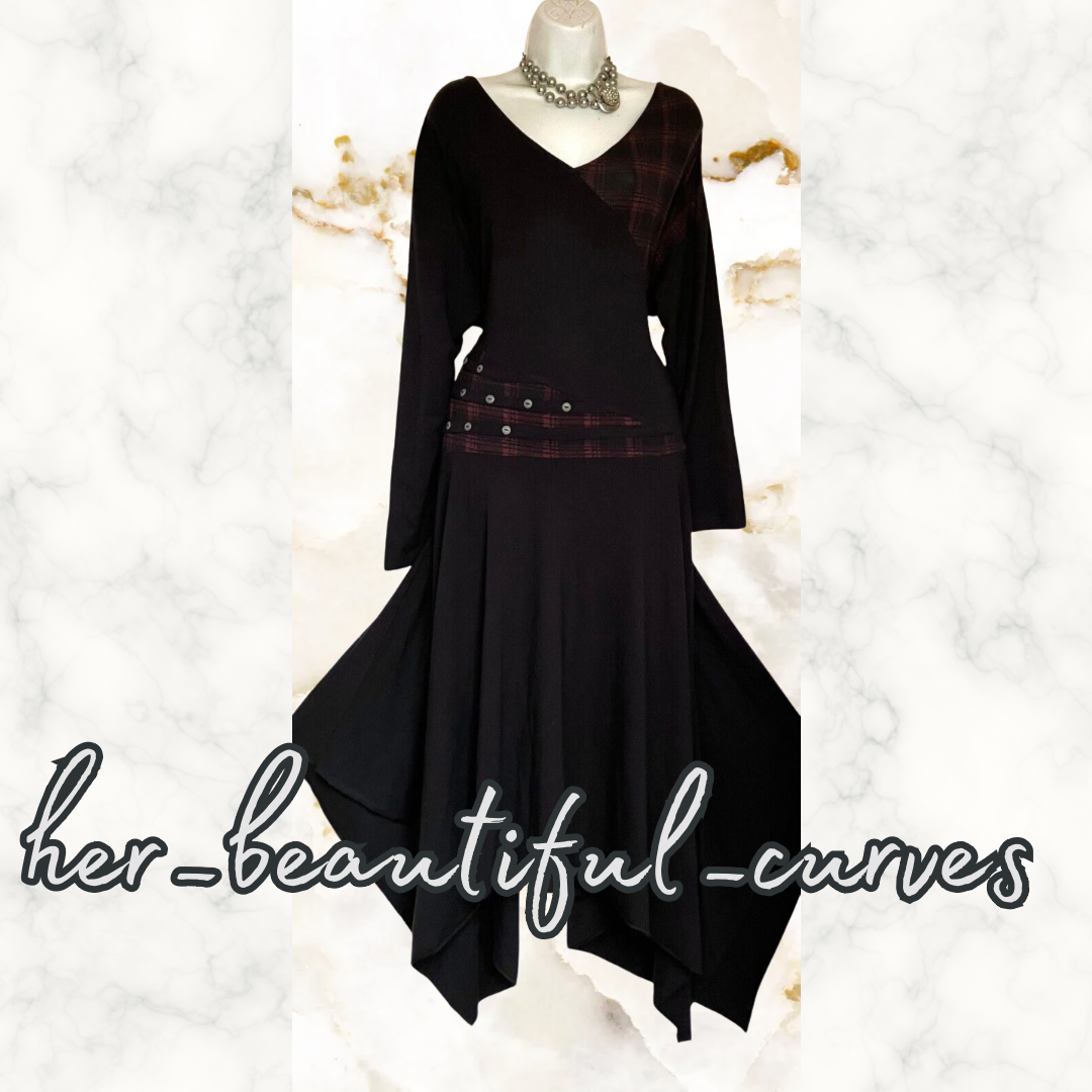 JOE BROWNS QUIRKY & UNIQUE TARTAN JERSEY HANDKERCHIEF HEM DRESS SIZE 26 new