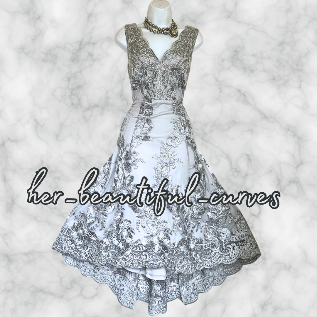 QUIZ SHIMMERING EMBROIDERED HI LOW EVENING OCCASION PARTY DRESS 12