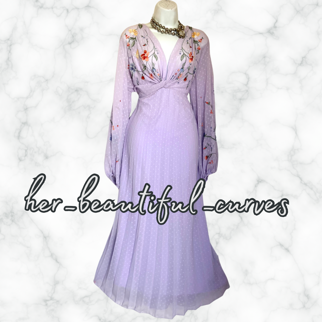 ASOS EMBROIDERED FLORAL PLEATED MIDI WEDDING OCCASION PARTY DRESS SIZE 18