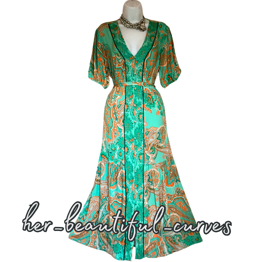 MONSOON PAISLEY PRINT JERSEY WEDDING OCCASION PARTY DRESS SIZE XL fits 20/22