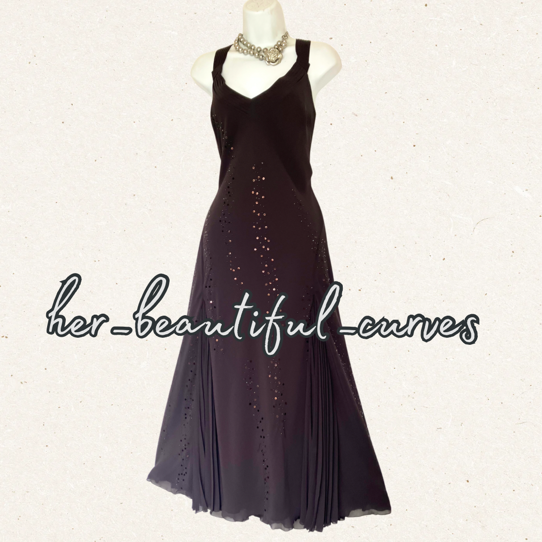 PER UNA COFFEE BROWN SEQUINED BEADED EVEING OCCASION PARTY DRESS SIZE 18R