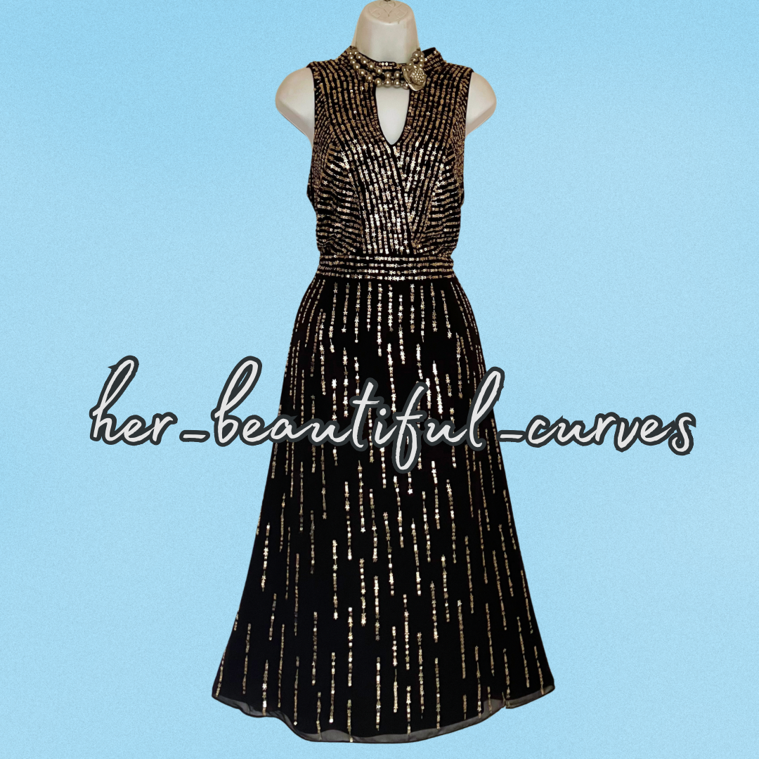 MONSOON SHIMMERING SEQUINS WEDDING OCCASION EVENING PARTY DRESS SIZE 16