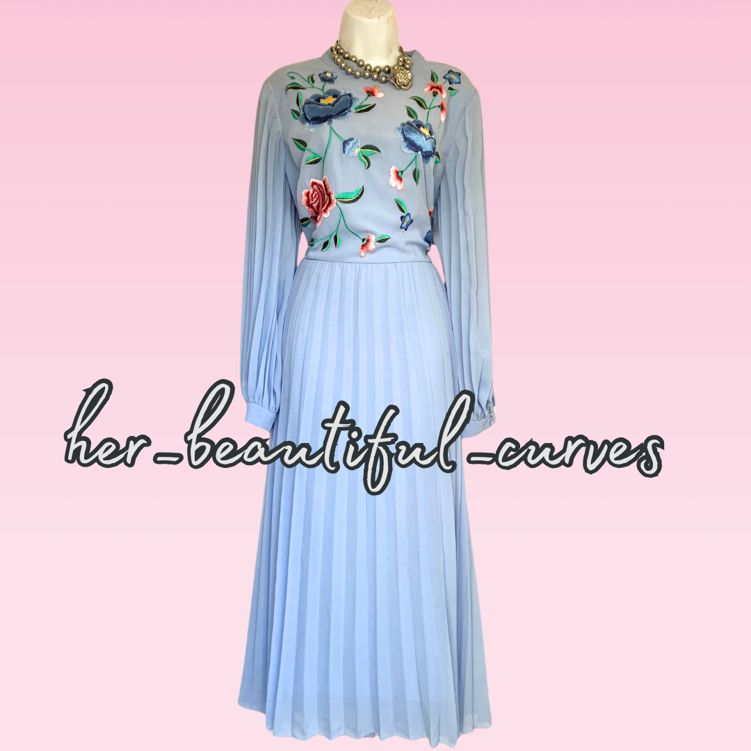 ASOS Embroidered FLORAL MIDI PLEAT OCCASION PARTY DRESS SIZE 18