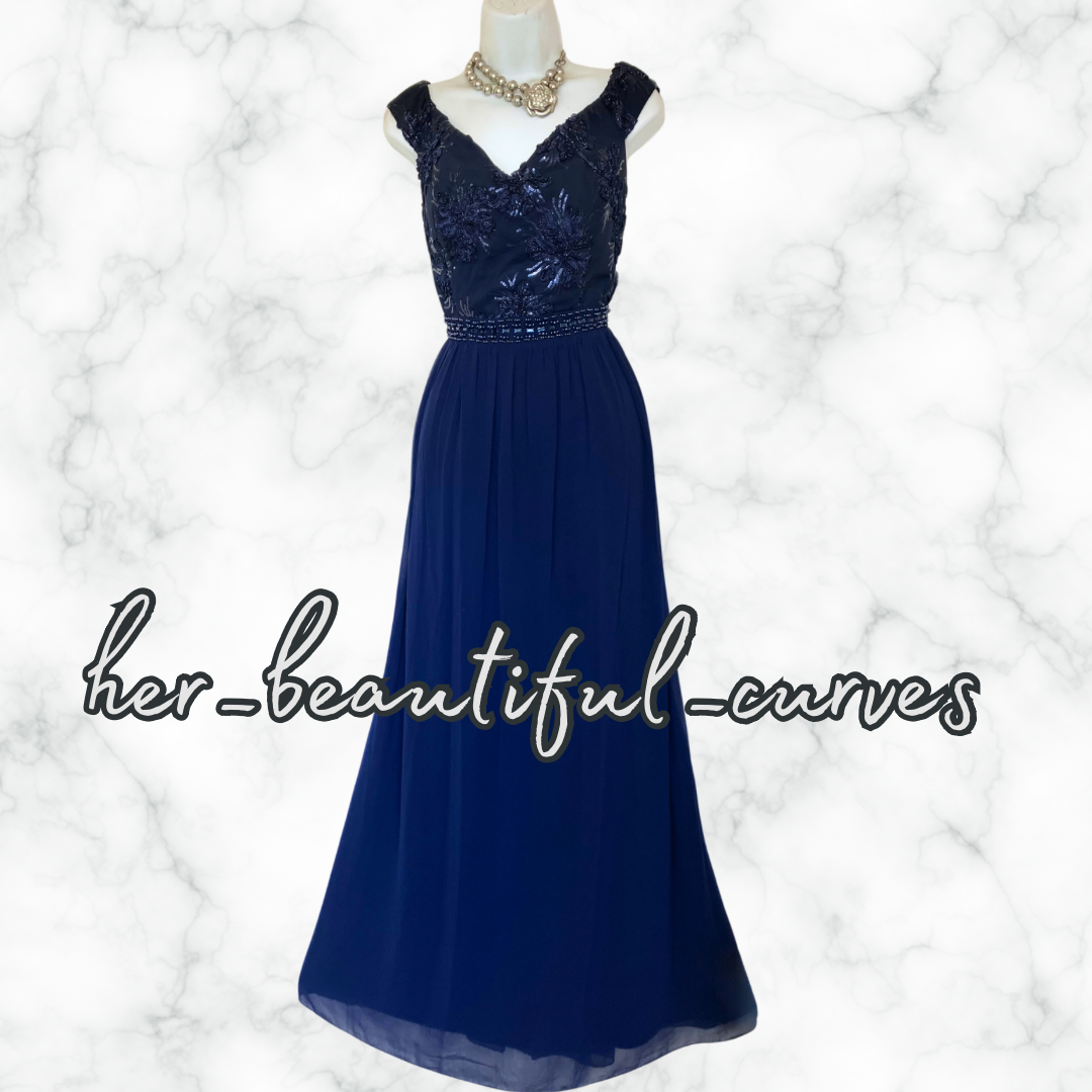 QUIZ NAVY EMBROIDERED SEQUINED MAXI EVENING OCCASION PARTY DRESS SIZE 16