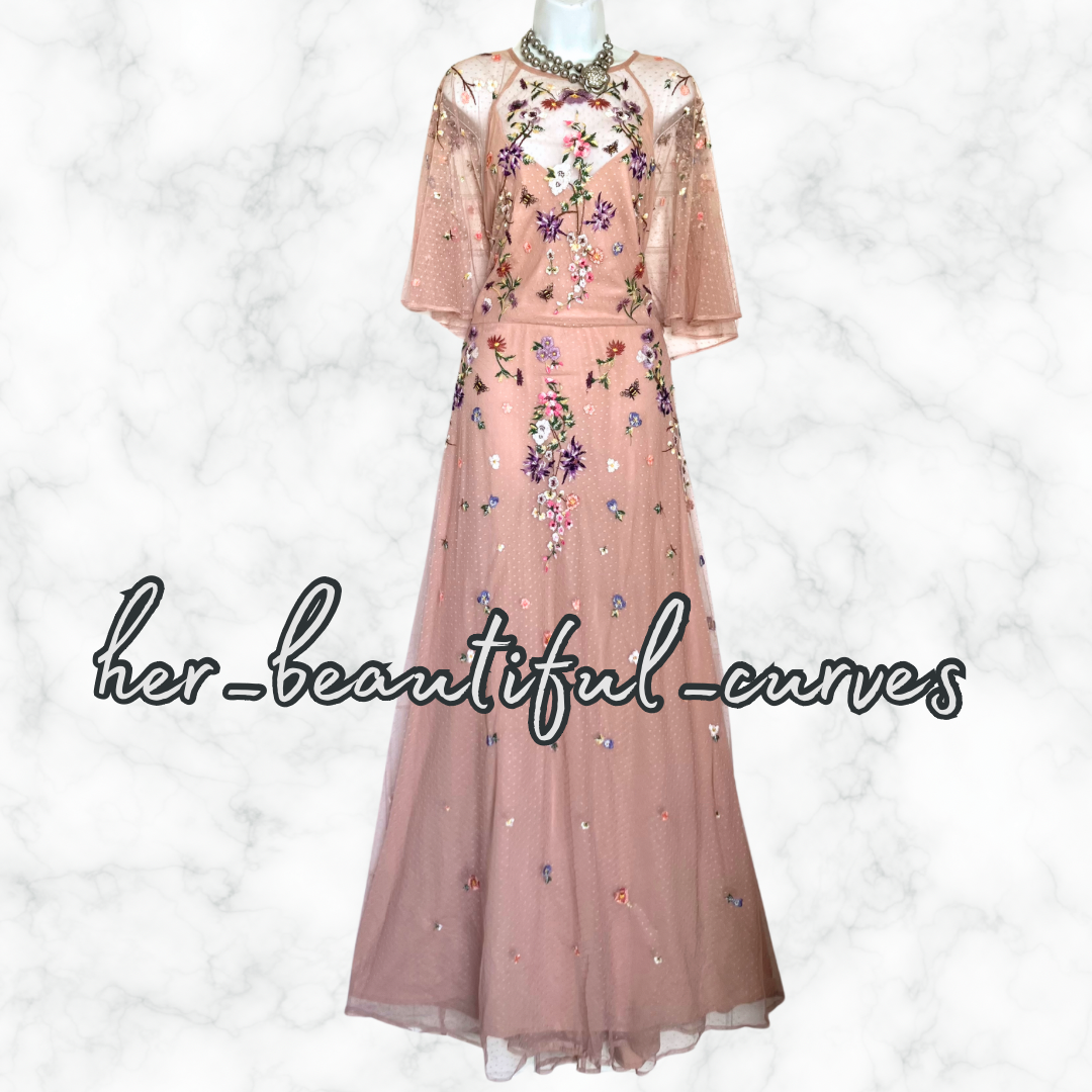 ASOS EMBROIDERED FLORAL WEDDING OCCASION PARTY MAXI FLOOR LENGTH DRESS SIZE 24