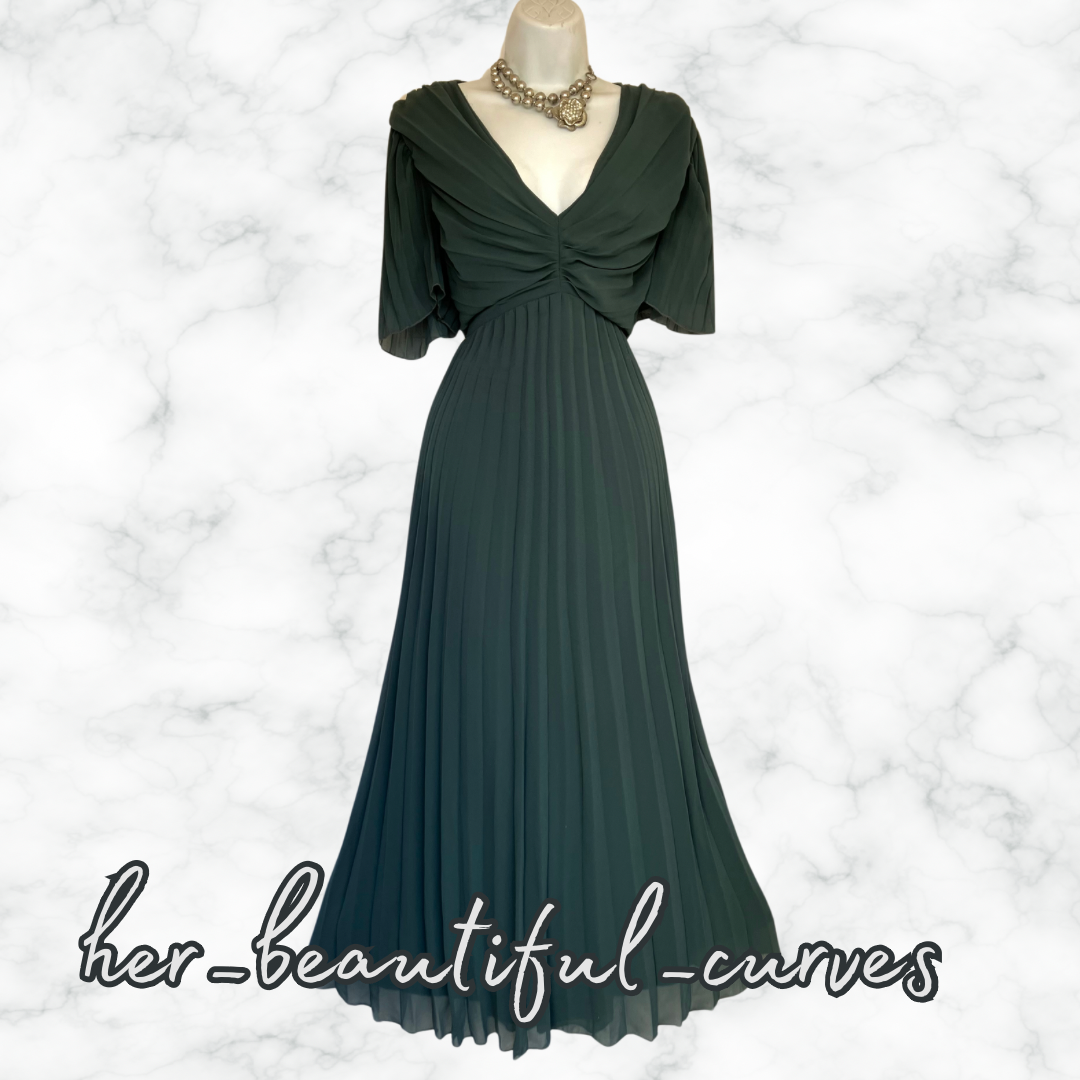 ASOS GREEN PLEATED WEDDING OCCASION PARTY DRESS SIZE 16