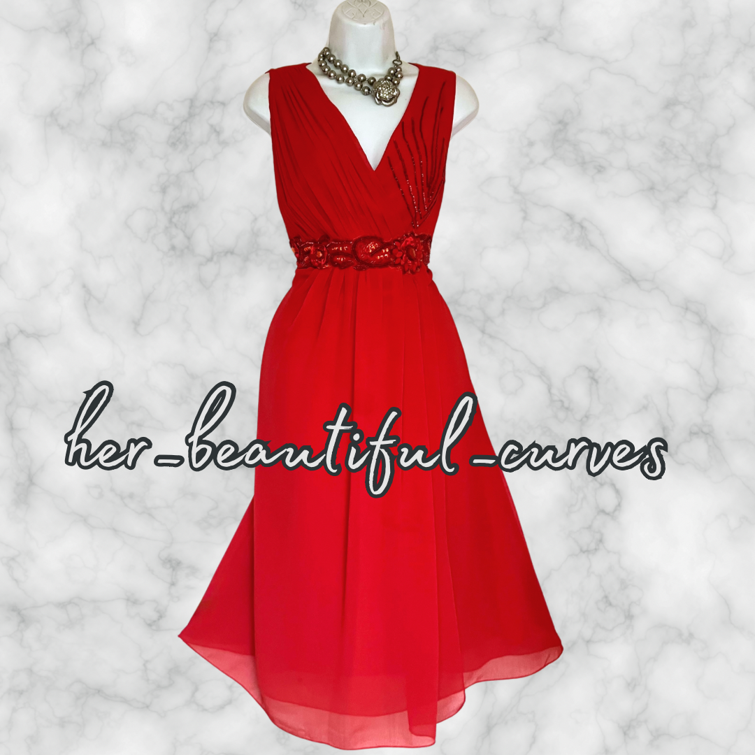 BERKERTEX RED SEQUINS BEADS WEDDING OCCASION PARTY DRESS SIZE 16