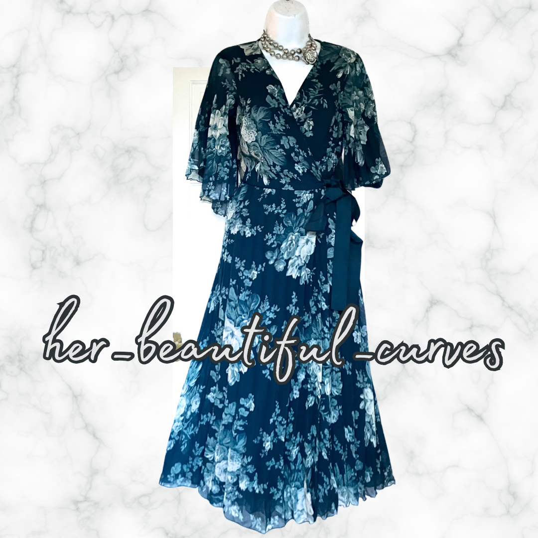 ASOS FLORAL PRINT PLEATED MIDI OCCASION PARTY REAL WRAP DRESS SIZE 16