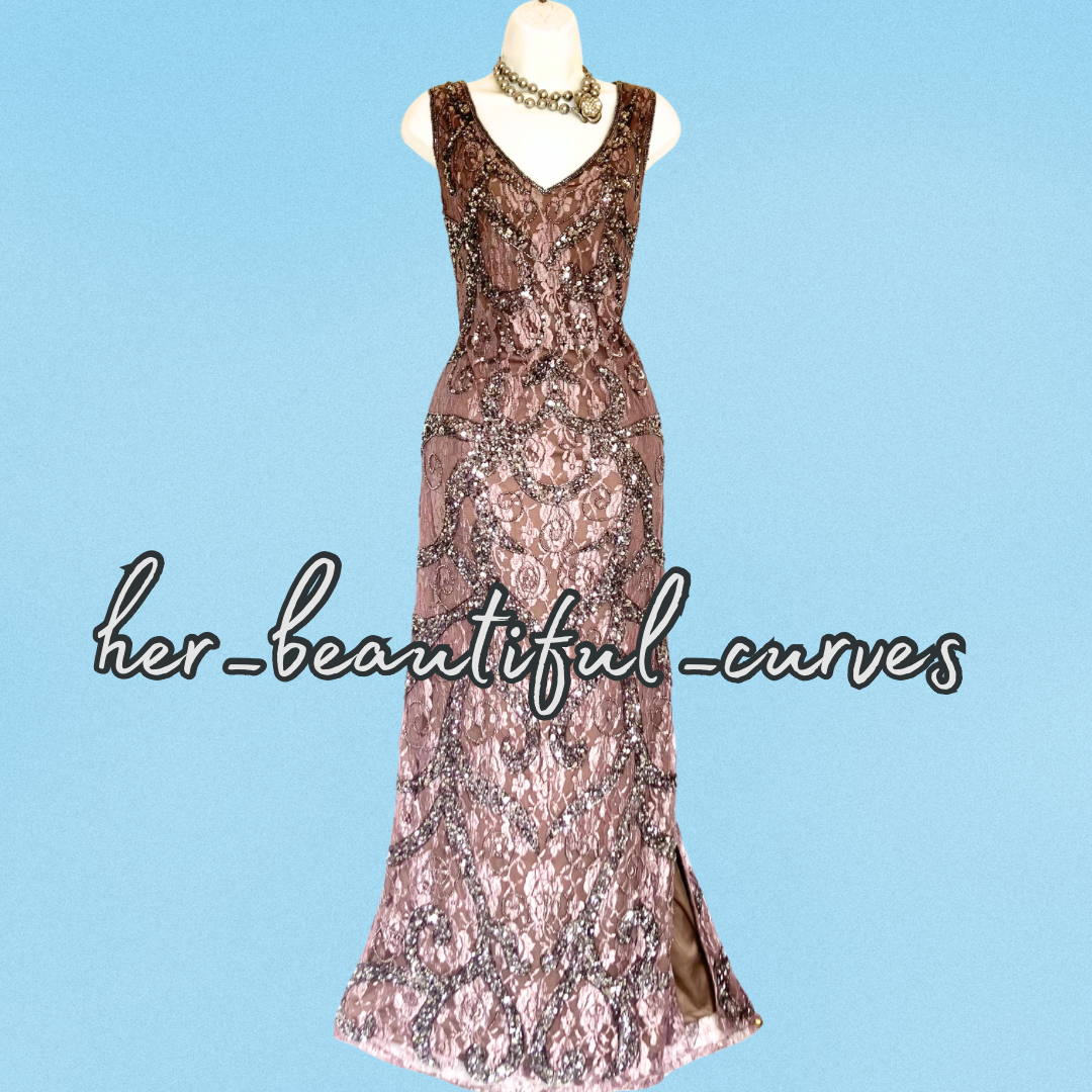 PISARRO NIGHTS BEADS SEQUINS EMBELLISHED WEDDING OCCASION PARTY DRESS SIZE 18