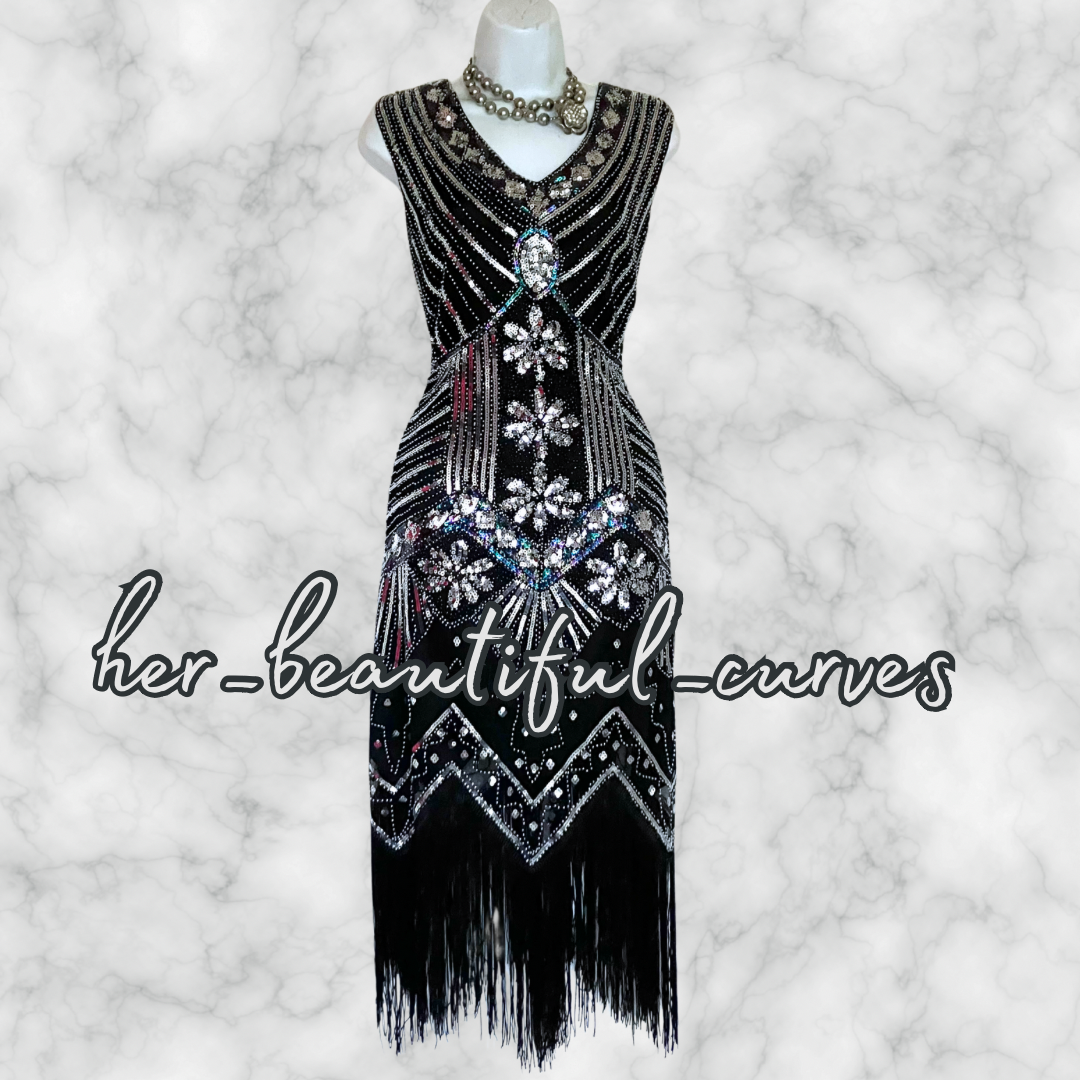 LADIES SEQUINS BEADS 20s GATSBY OCCASION PARTY DRESS SIZE XXXL FITS 20