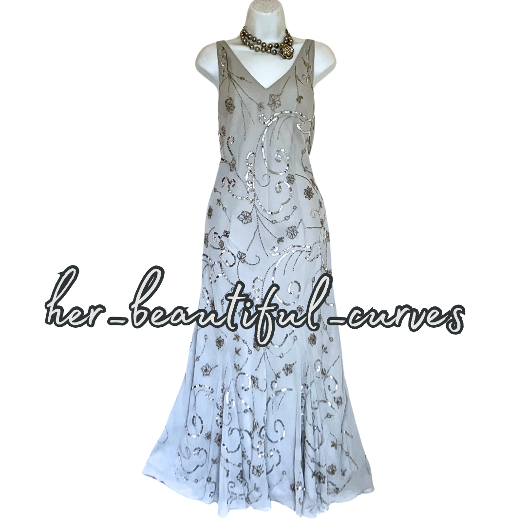 BERKERTEX SEQUINED BEADED EMBELLISHED WEDDING OCCASION DRESS & BOLERO SIZE 16