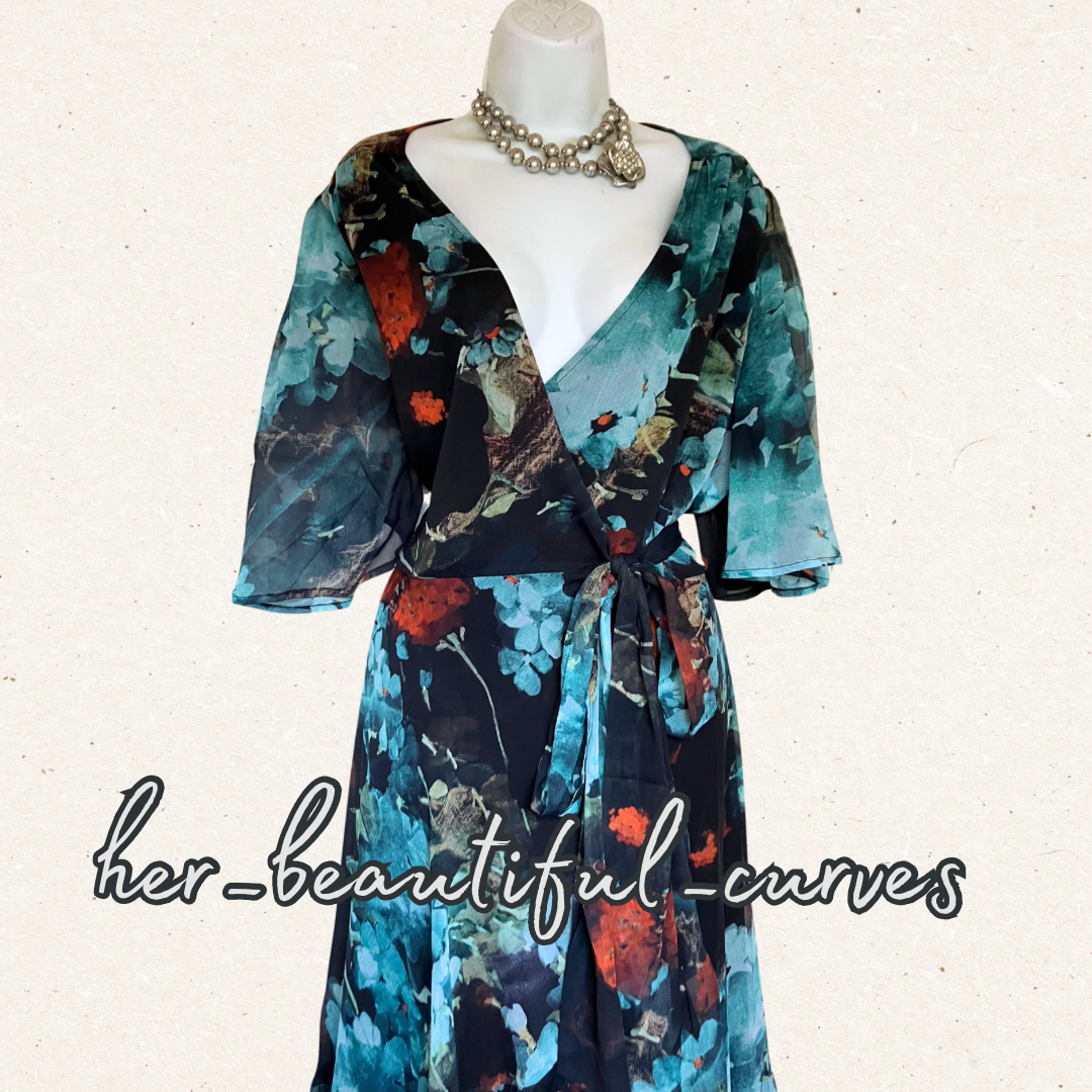 HOPE & IVY FLORAL PRINT WEDDIN OCCASION PARTY REAL WRAP DRESS SIZE 24